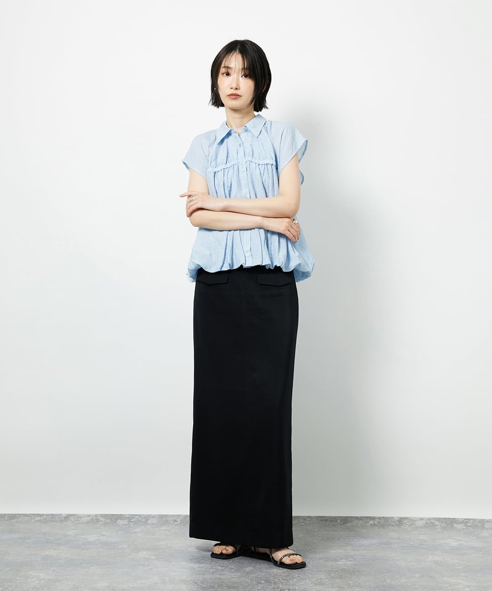 CTBID04054 TONEA(トネア) ニュアンスストライプ バルーンシャーリングシャツ ライトブルー