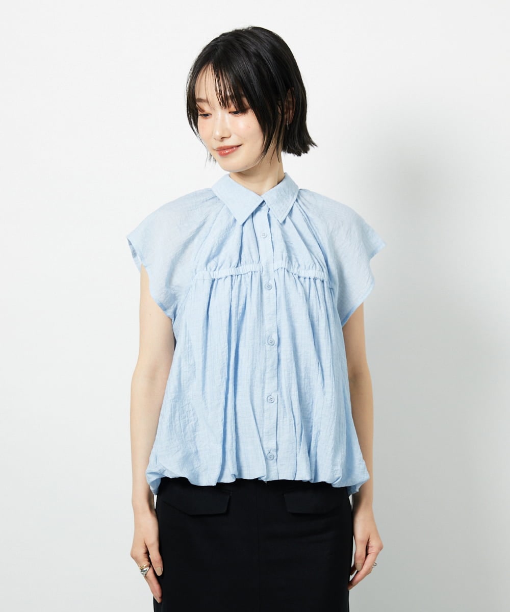 CTBID04054 TONEA(トネア) ニュアンスストライプ バルーンシャーリングシャツ ライトブルー