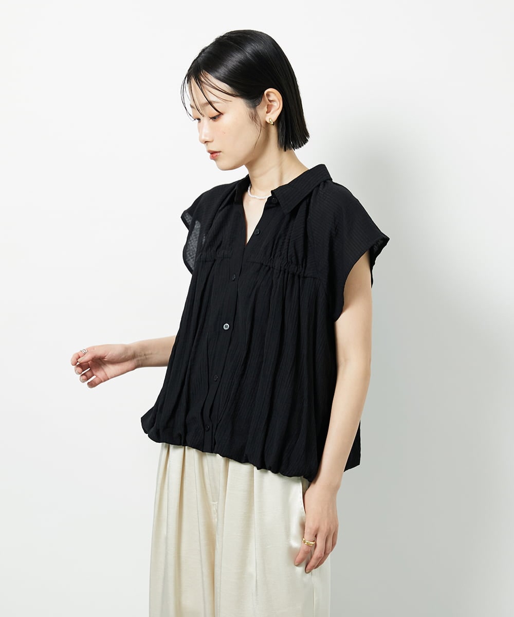 CTBID04054 TONEA(トネア) ニュアンスストライプ バルーンシャーリングシャツ ライトブルー