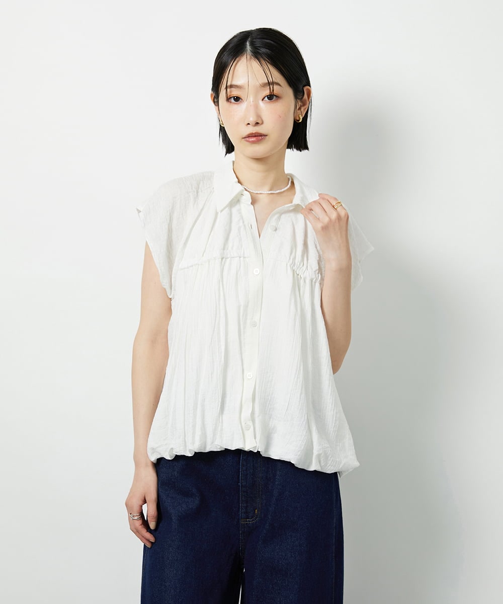 CTBID04054 TONEA(トネア) ニュアンスストライプ バルーンシャーリングシャツ ライトブルー