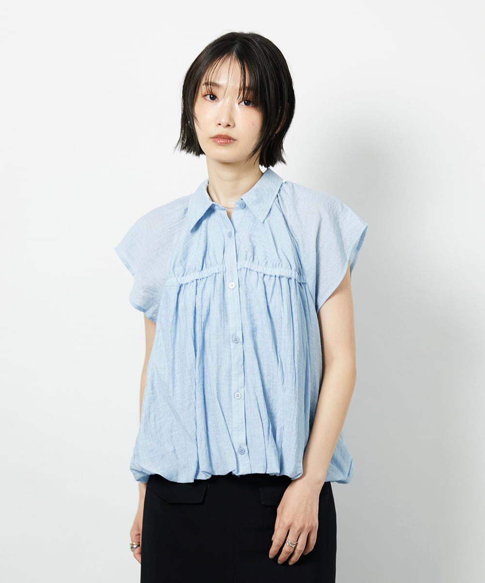 CTBID04054 TONEA(トネア) ニュアンスストライプ バルーンシャーリングシャツ ライトブルー