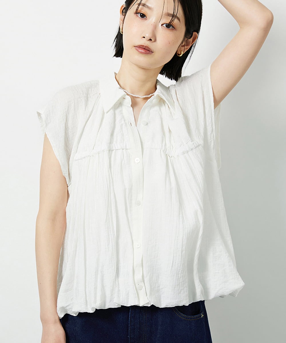 CTBID04054 TONEA ニュアンスストライプ バルーンシャーリングシャツ ホワイト