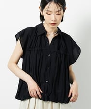 CTBID04054 TONEA ニュアンスストライプ バルーンシャーリングシャツ ブラック