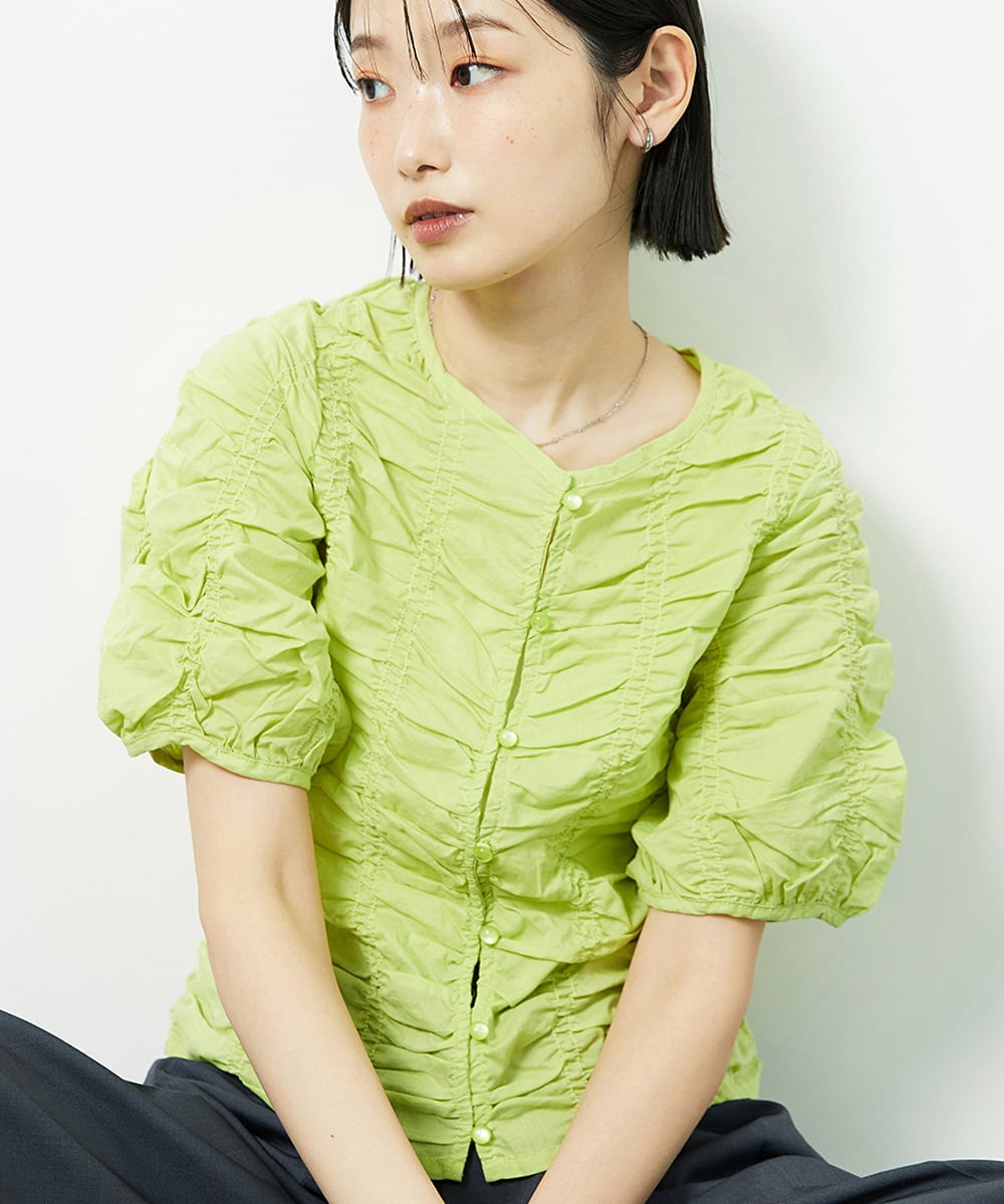 CTBID05060 TONEA シャーリングブラウス グリーン