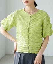 CTBID05060 TONEA(トネア) シャーリングブラウス グリーン
