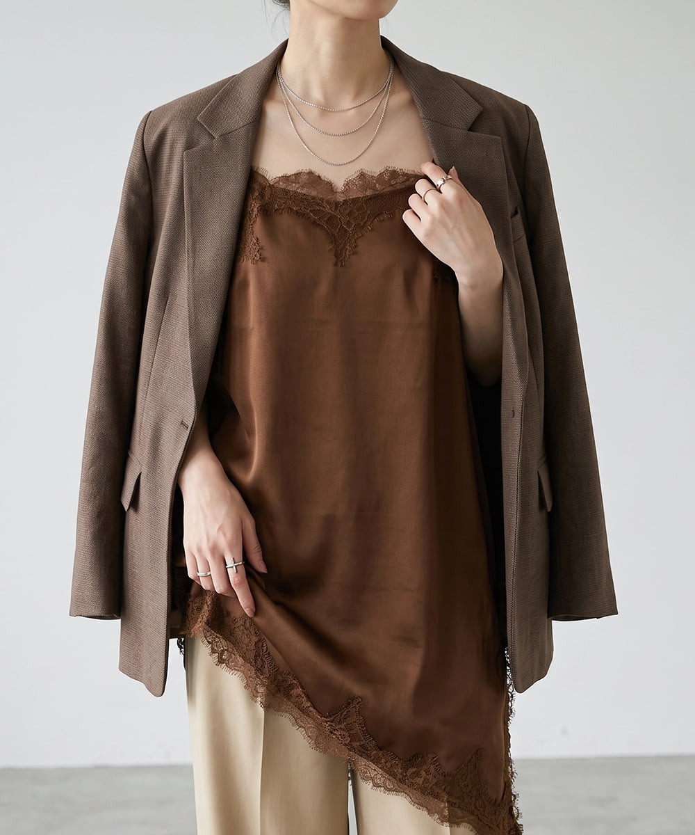 CTBID06059 TONEA(トネア) サテンレースアシメキャミ ブラウン