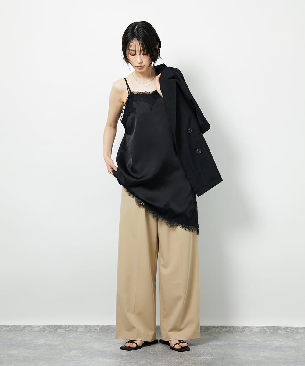 CTBID06059 TONEA サテンレースアシメキャミ ブラウン
