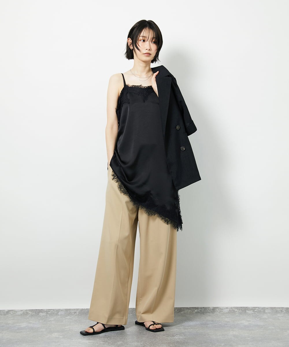 CTBID06059 TONEA サテンレースアシメキャミ ブラウン