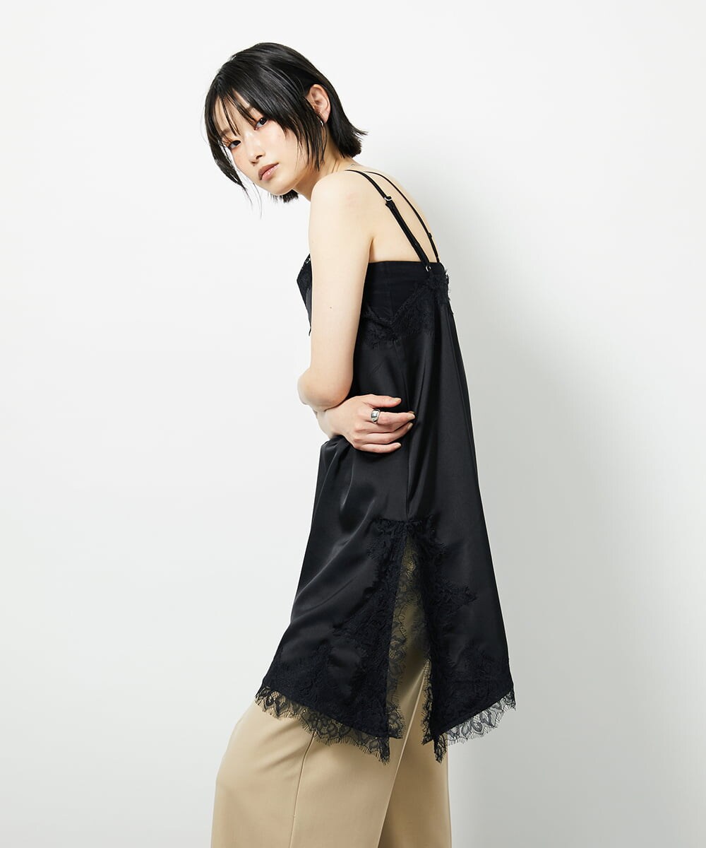 CTBID06059 TONEA サテンレースアシメキャミ ブラウン