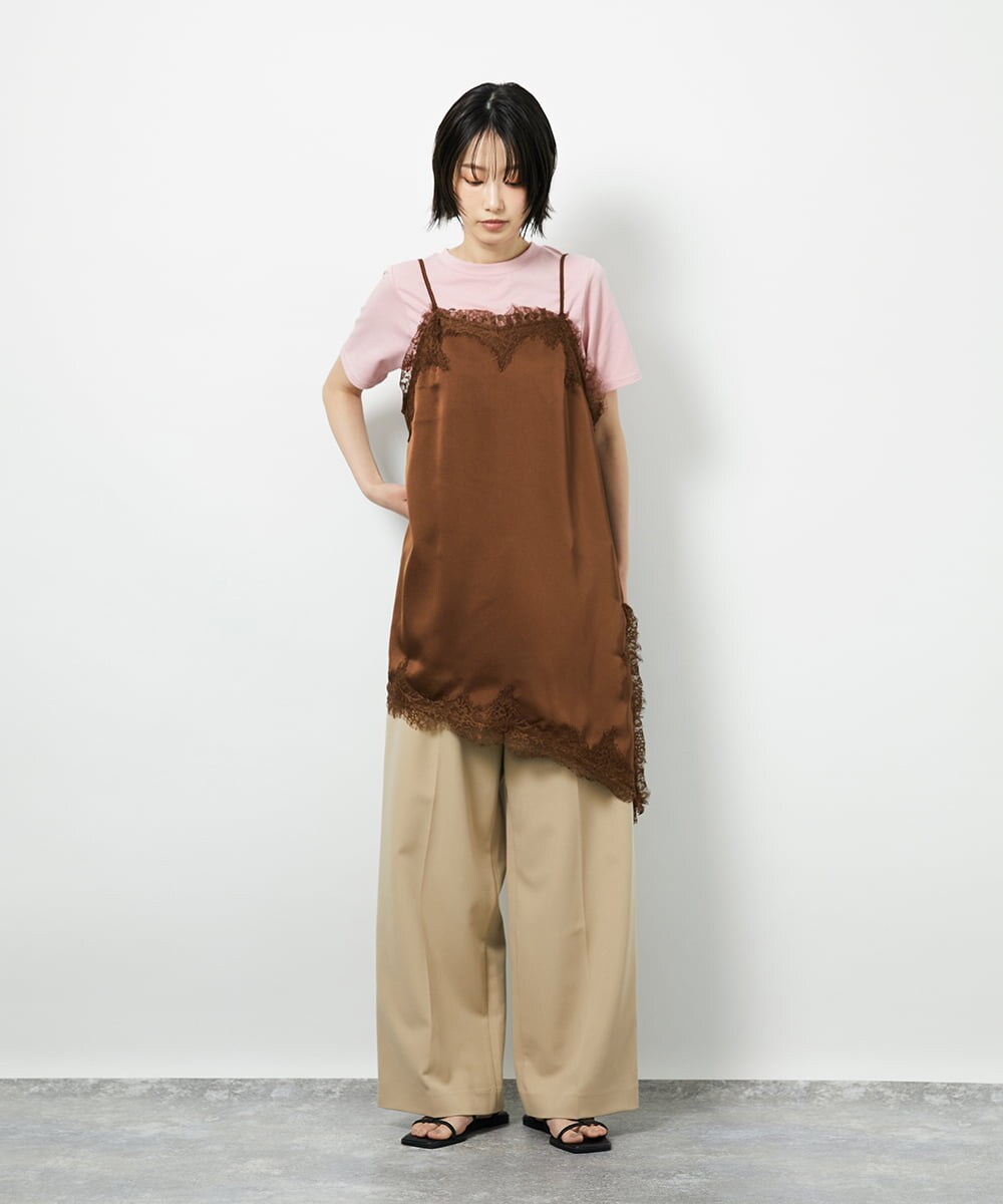 CTBID06059 TONEA サテンレースアシメキャミ ブラウン