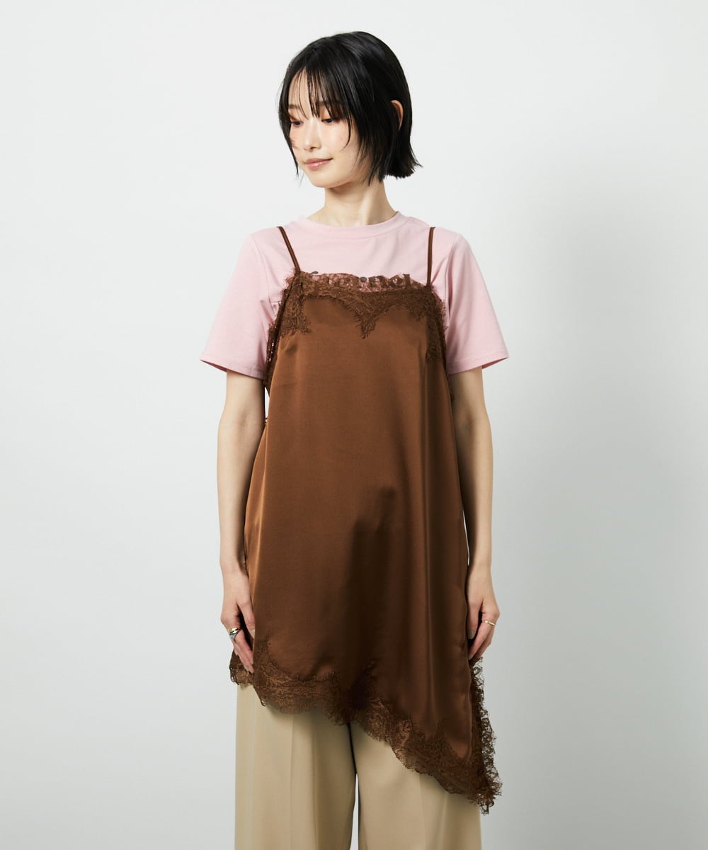 CTBID06059 TONEA(トネア) サテンレースアシメキャミ ブラウン