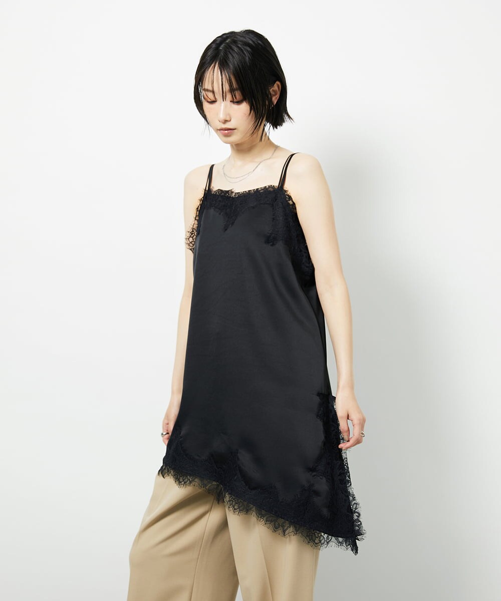 CTBID06059 TONEA サテンレースアシメキャミ ブラウン