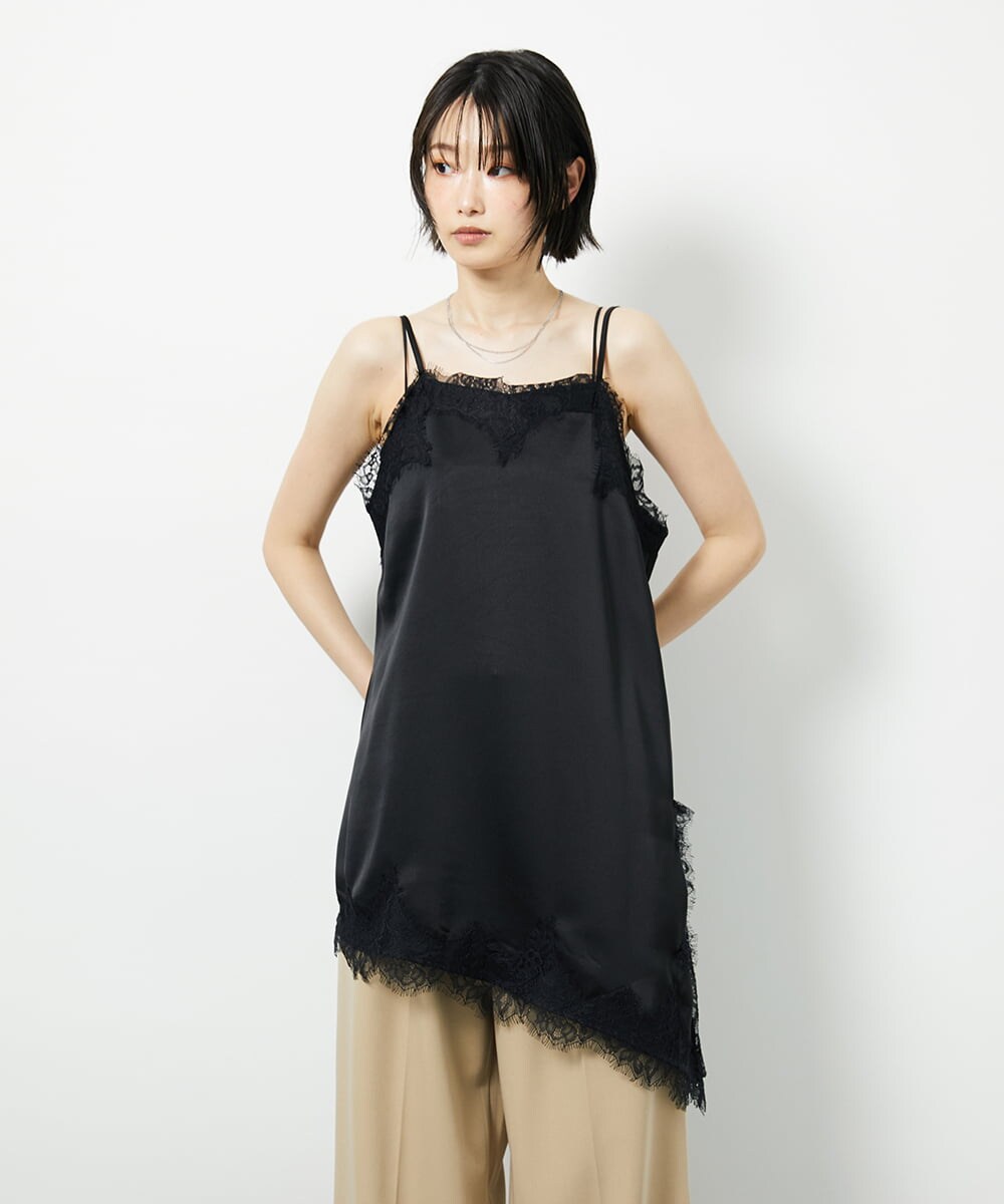 CTBID06059 TONEA サテンレースアシメキャミ ブラウン