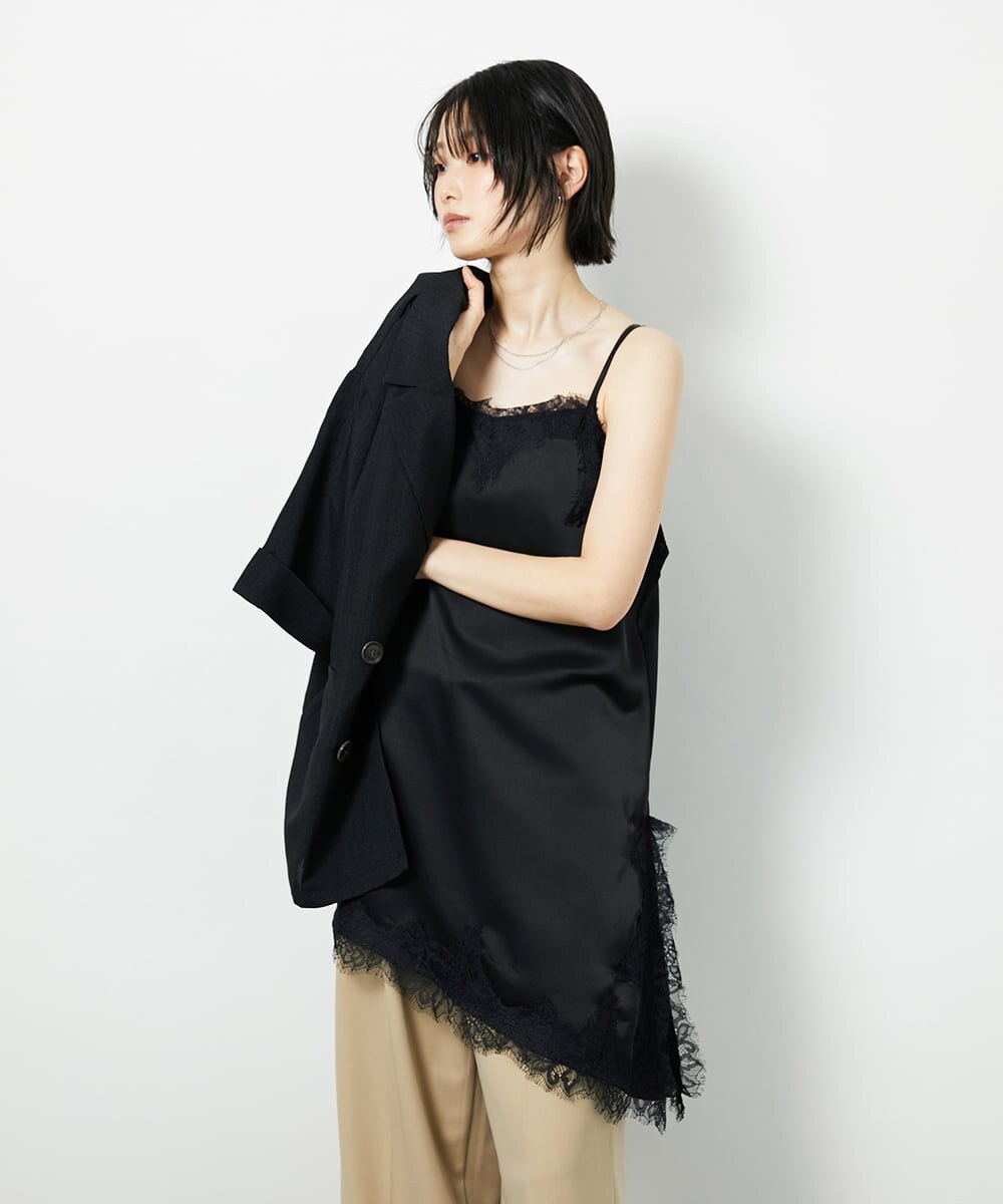 CTBID06059 TONEA サテンレースアシメキャミ ブラウン
