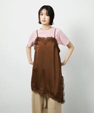 CTBID06059 TONEA サテンレースアシメキャミ ブラウン