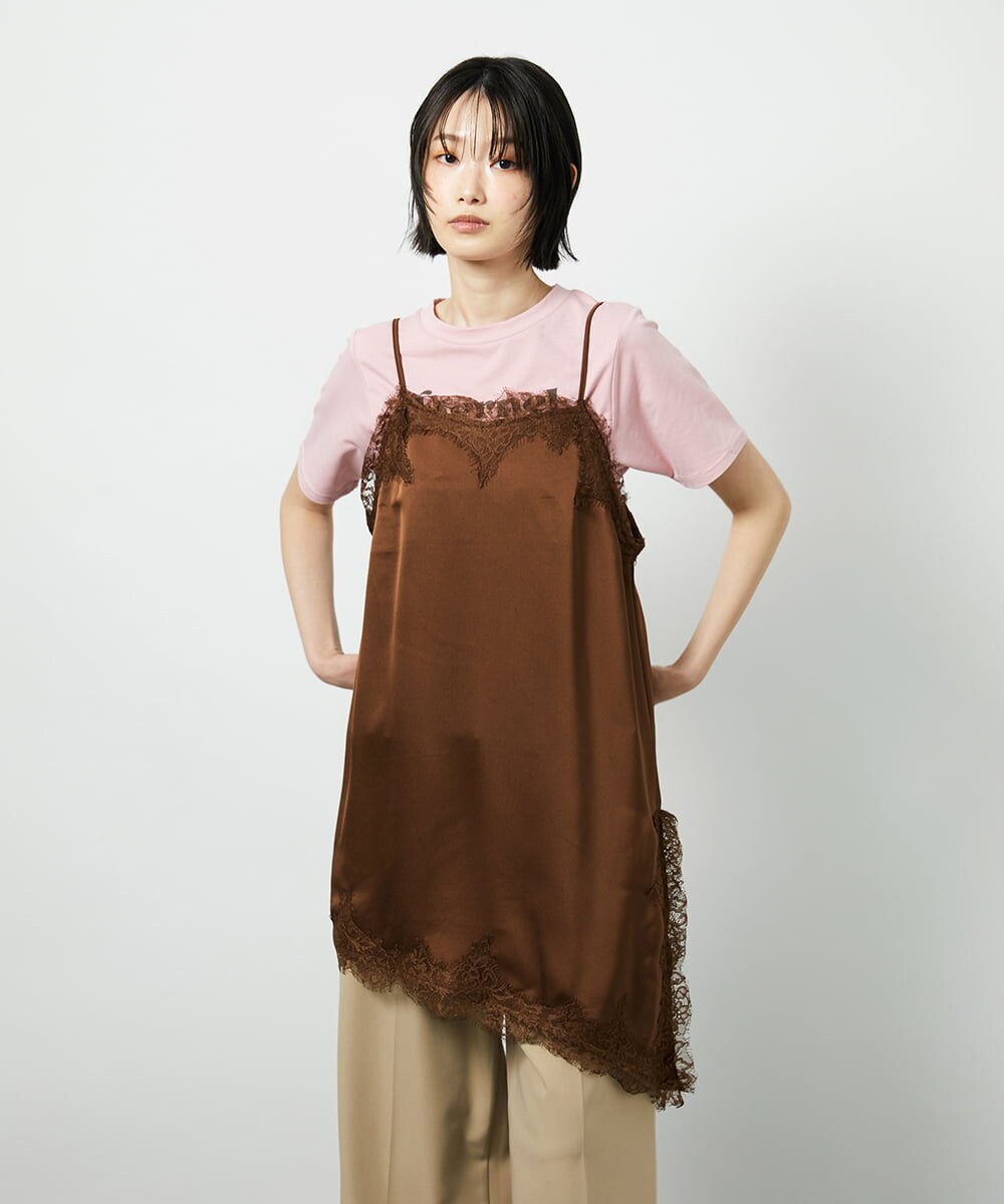 CTBID06059 TONEA サテンレースアシメキャミ ブラウン