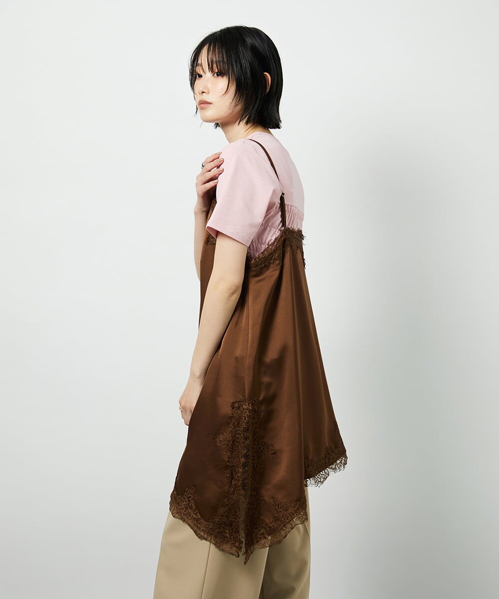 CTBID06059 TONEA サテンレースアシメキャミ ブラウン