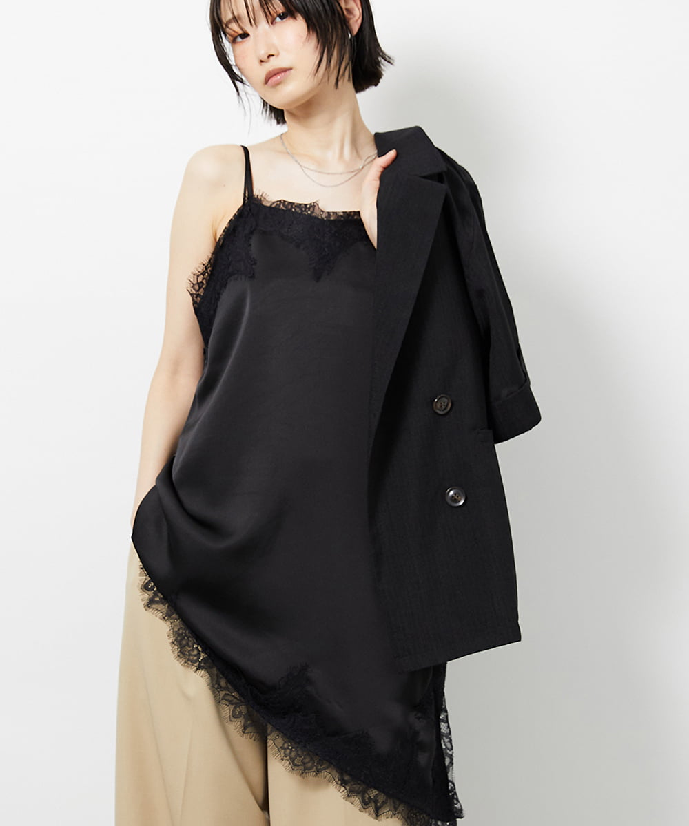 CTBID06059 TONEA サテンレースアシメキャミ ブラック