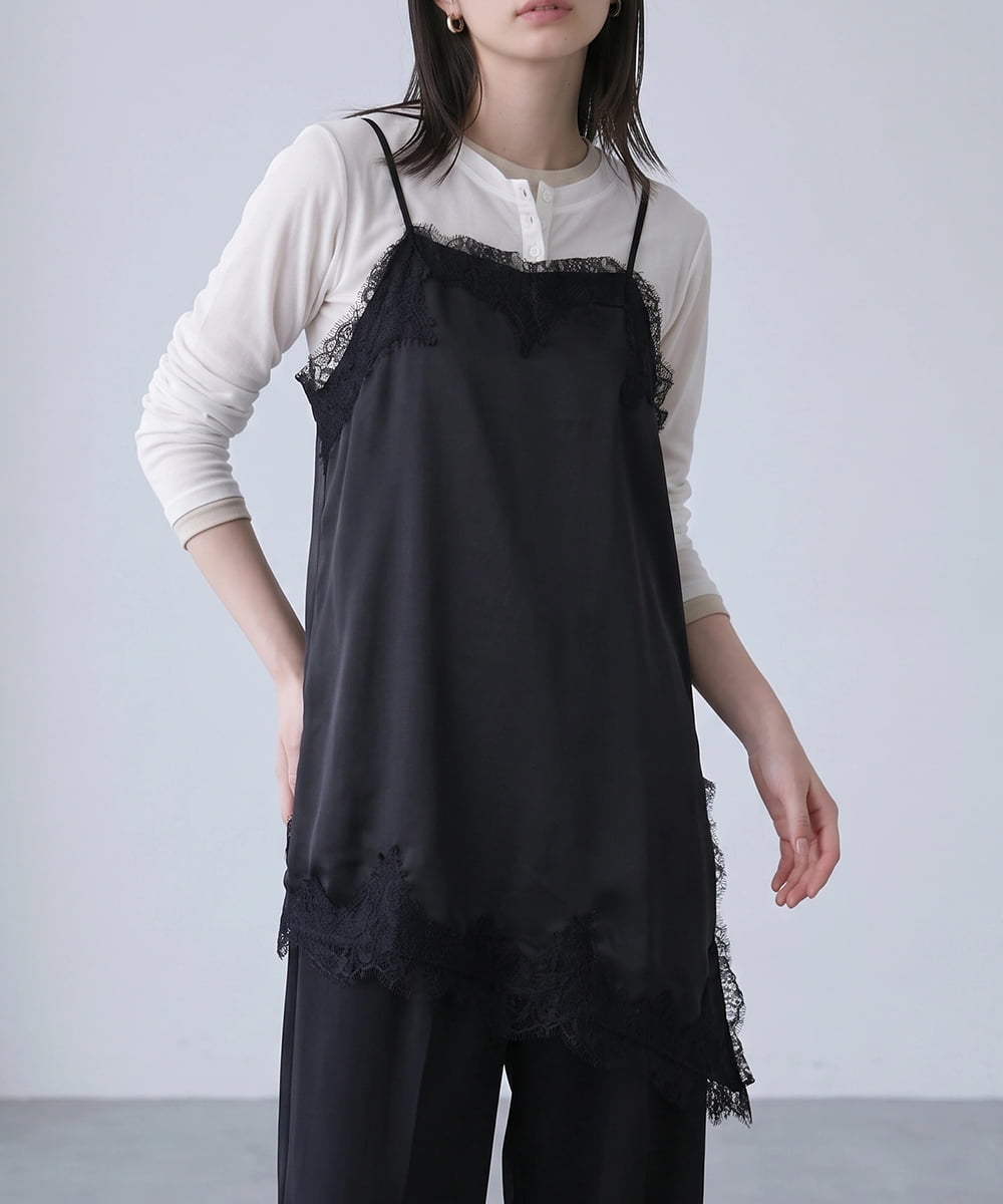 CTBID06059 TONEA(トネア) サテンレースアシメキャミ ブラック