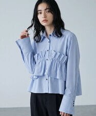 CTBKD02062 TONEA(トネア) ストライプフリルシャツ ライトブルー