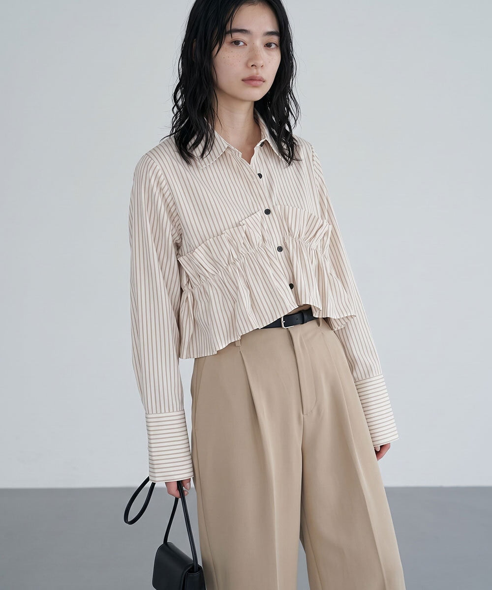 CTBKD02062 TONEA(トネア) ストライプフリルシャツ ライトブルー