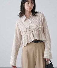 CTBKD02062 TONEA(トネア) ストライプフリルシャツ ライトブルー