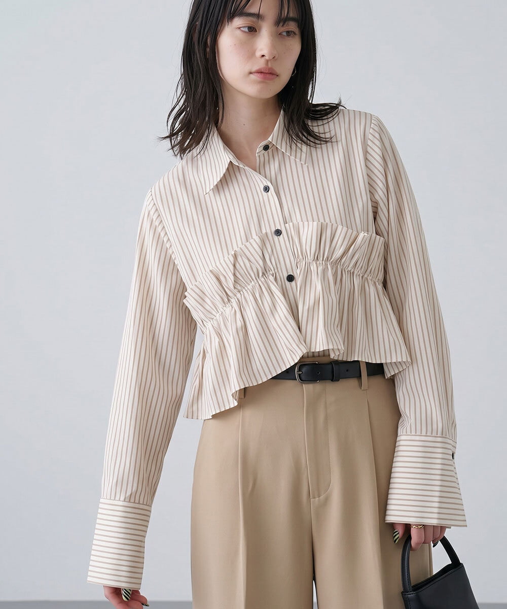 CTBKD02062 TONEA(トネア) ストライプフリルシャツ ライトブルー