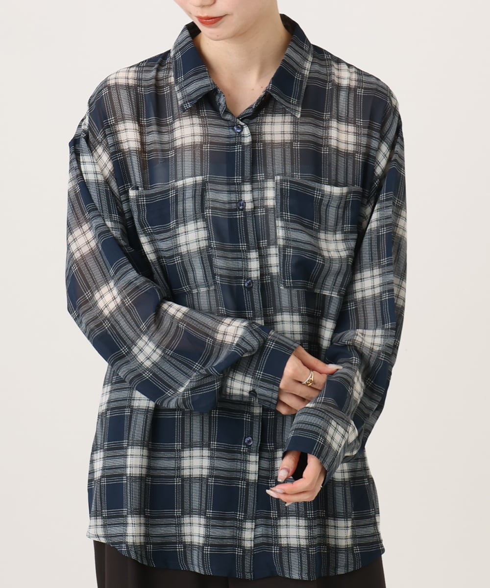 CTBKD04054 TONEA(トネア) シアーオンブレチェックシャツ ネイビー