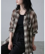 CTBKD04054 TONEA(トネア) シアーオンブレチェックシャツ ブラウン