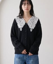 CTCAG01067 TONEA(トネア) レースドッキング Vネックカーディガン ブラック
