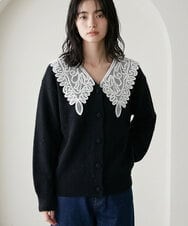 CTCAG01067 TONEA(トネア) レースドッキング Vネックカーディガン ブラック