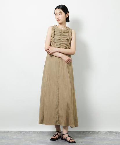 CTEID02072 TONEA リネンライク ギャザーノースリブワンピース