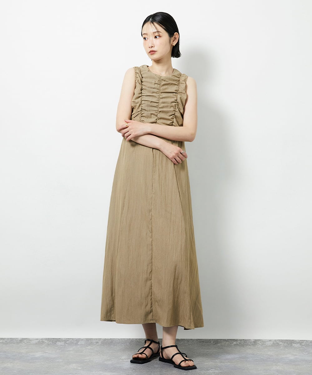CTEID02072 TONEA(トネア) リネンライク ギャザーノースリブワンピース グレージュ