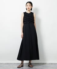 CTEID02072 TONEA(トネア) リネンライク ギャザーノースリブワンピース ブラック