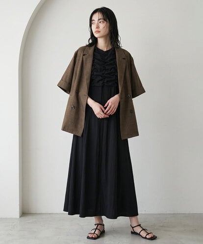 CTEID02072 TONEA リネンライク ギャザーノースリブワンピース
