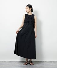 CTEID02072 TONEA(トネア) リネンライク ギャザーノースリブワンピース ブラック