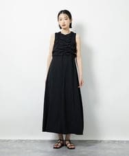 CTEID02072 TONEA(トネア) リネンライク ギャザーノースリブワンピース ブラック