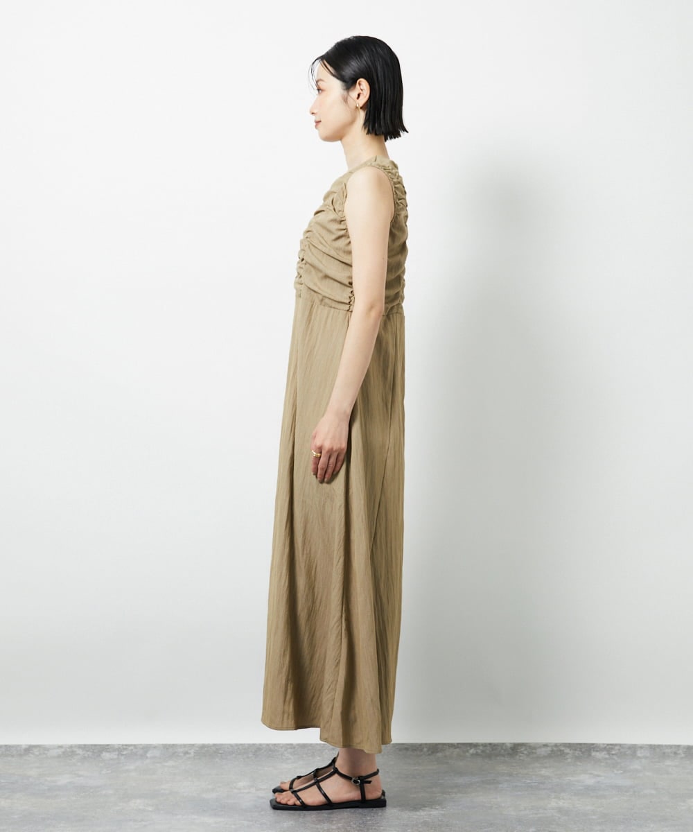 CTEID02072 TONEA(トネア) リネンライク ギャザーノースリブワンピース ブラック