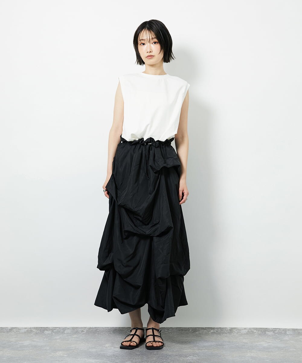 CTEID03081 TONEA タックデザイン ドッキングワンピース ブラック