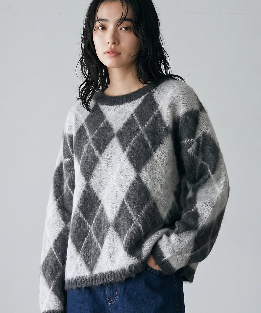CTFAG02063 TONEA(トネア) アーガイル クルーネックニット グレー