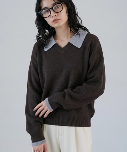 CTFAG03061 TONEA 配色Vネックニット プルオーバー