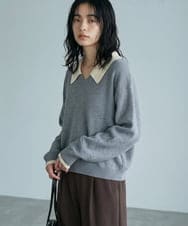 CTFAG03061 TONEA(トネア) 配色Vネックニット プルオーバー グレー