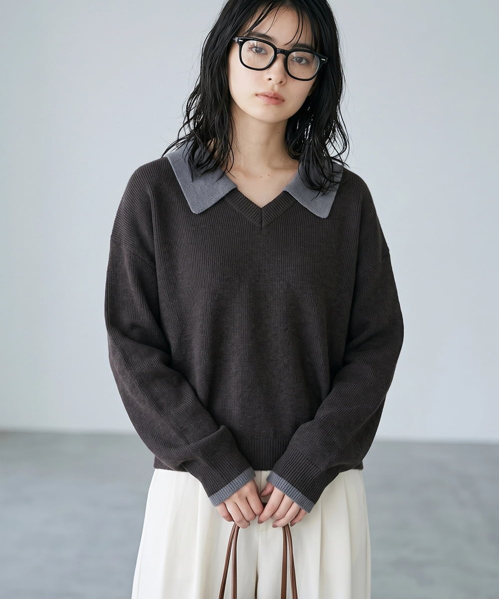 CTFAG03061 TONEA(トネア) 配色Vネックニット プルオーバー グレー