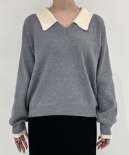 CTFAG03061 TONEA(トネア) 配色Vネックニット プルオーバー グレー