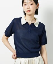 CTFID01043 TONEA 襟レイヤードポロニット ネイビー