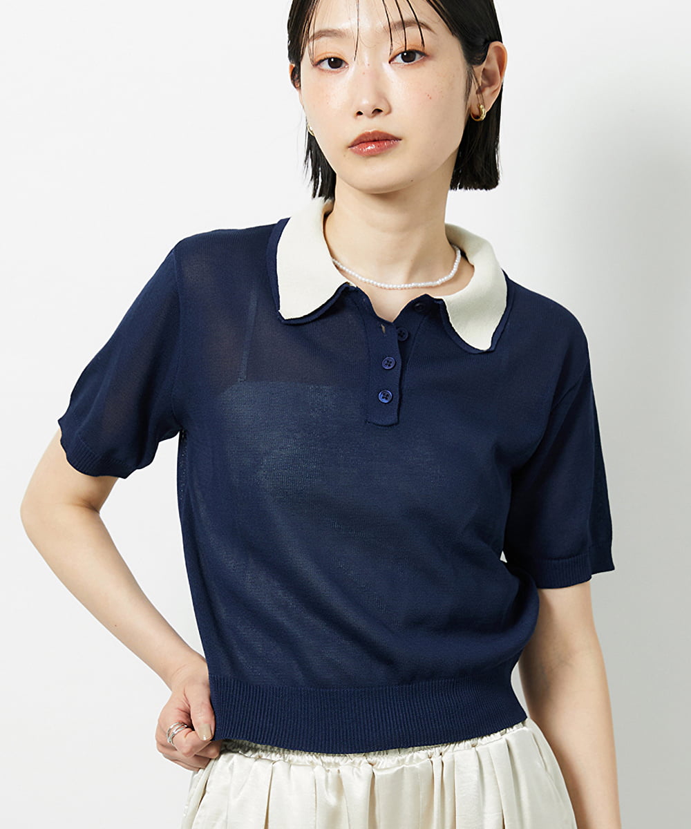 CTFID01043 TONEA 襟レイヤードポロニット ネイビー