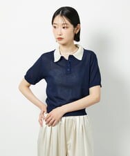 CTFID01043 TONEA 襟レイヤードポロニット ネイビー