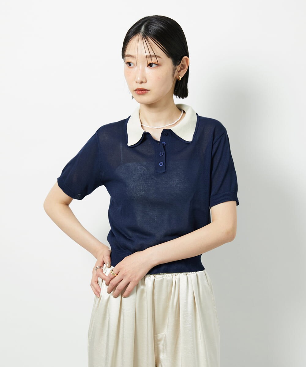 CTFID01043 TONEA 襟レイヤードポロニット ネイビー