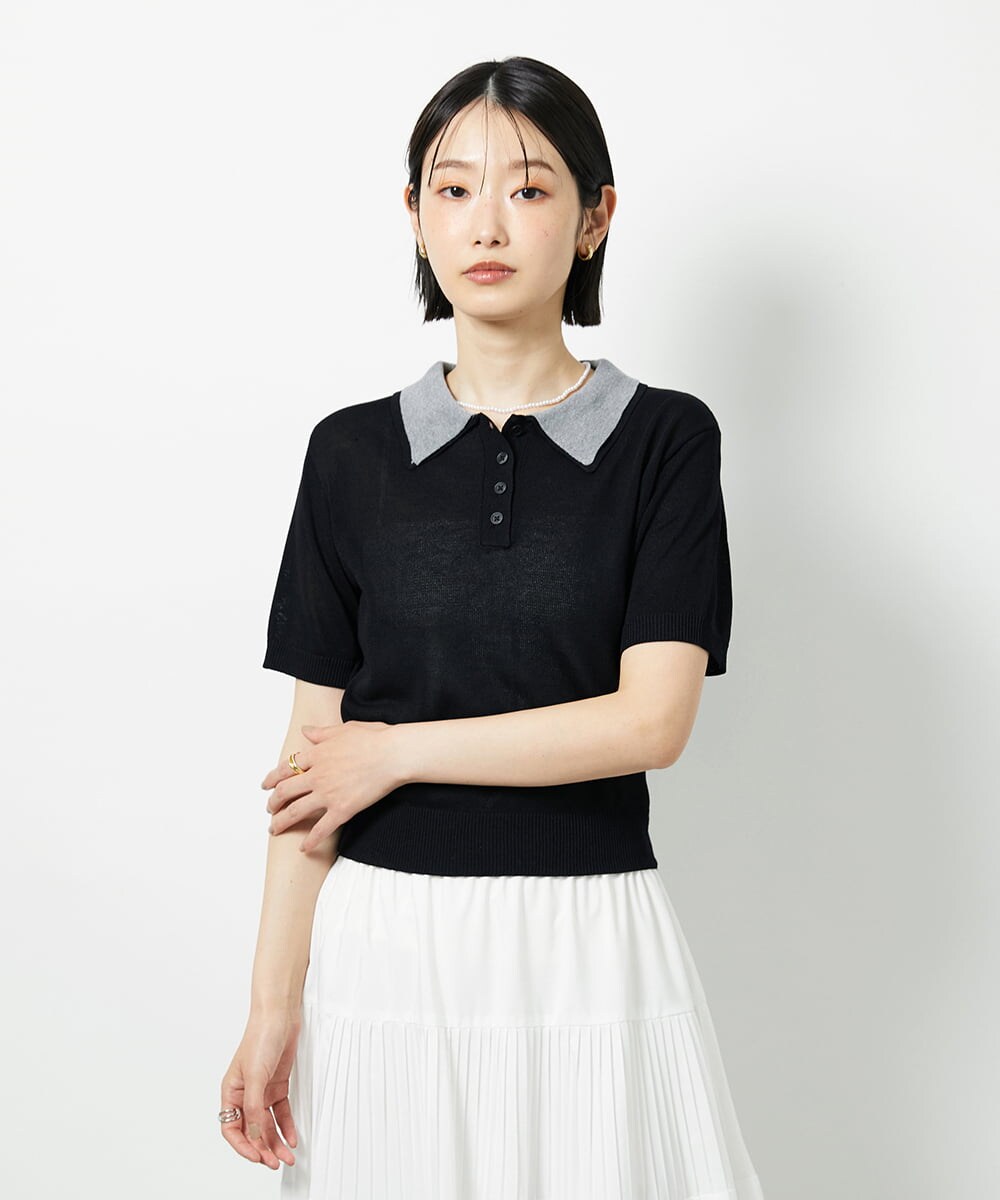 CTFID01043 TONEA 襟レイヤードポロニット ネイビー