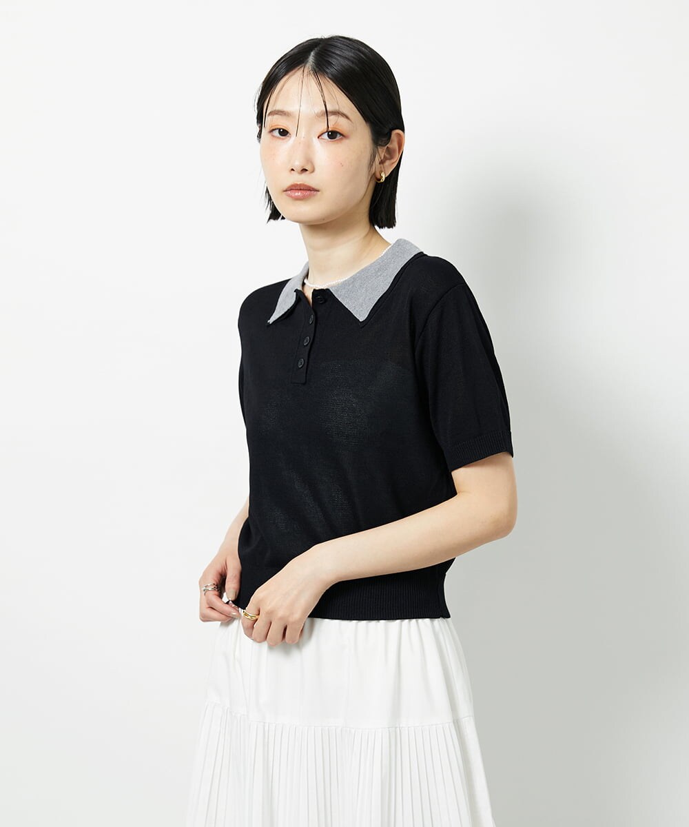 CTFID01043 TONEA 襟レイヤードポロニット ネイビー